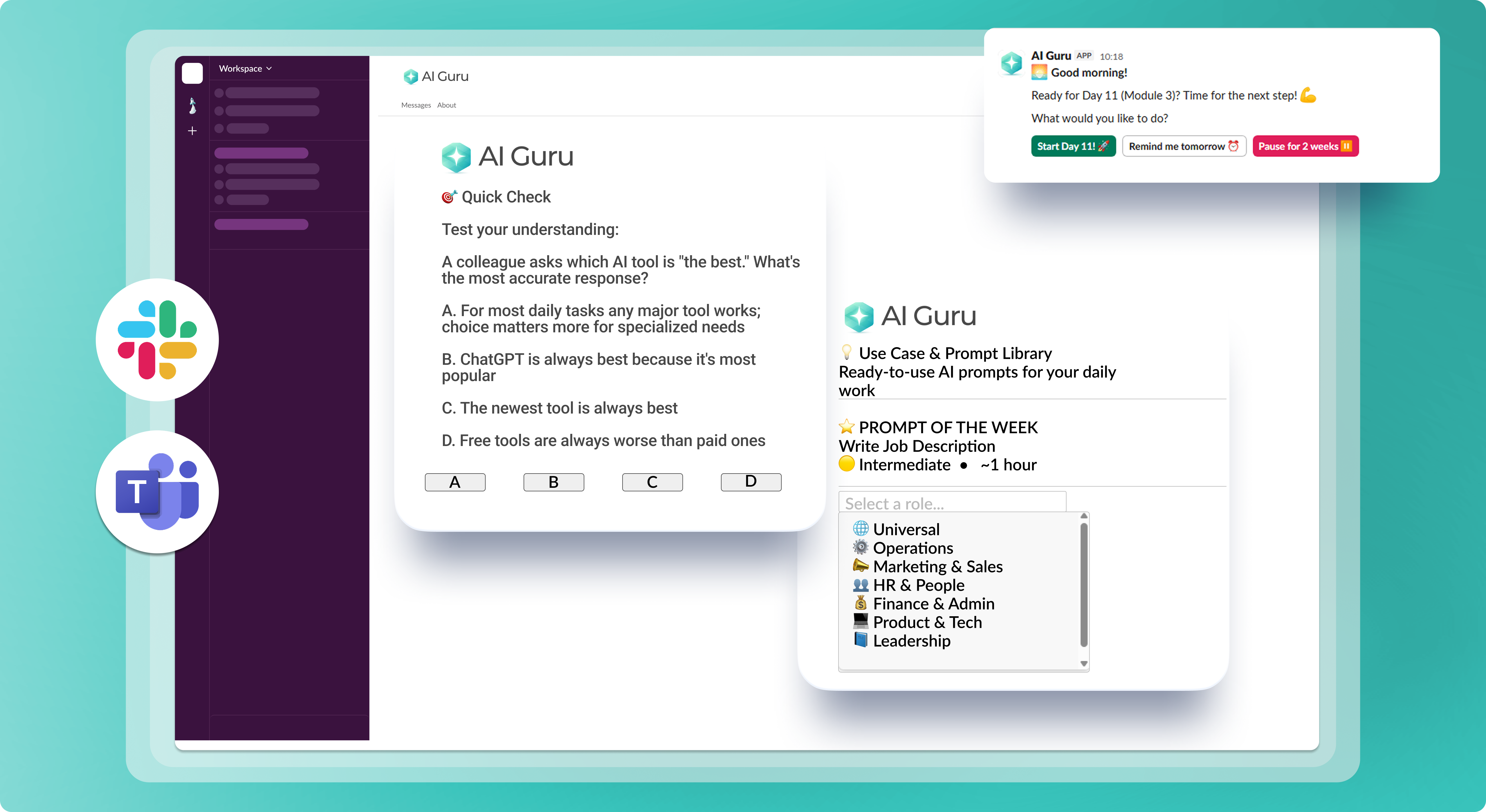 AI Guru in Slack - Learn AI in 5 minutes a day with short contextual lessons